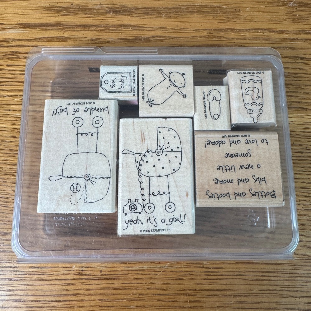 Stampin Up A New Little Someone Wood Block Rubber Stamp Set of 7 Baby Theme 2005